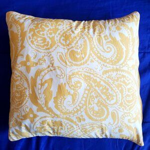 2 Vtg EUC Lauren 17" pillow COVERS Sunny yellow boho paisley block print. Piping